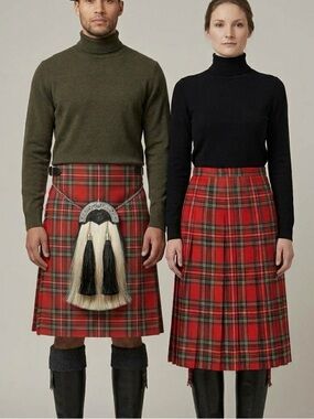 Vintage Red Royal Stewart Tartan Wool Kilt Skirt Scotland UK 18